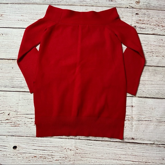 Anthropologie Elise Ribbed Off the Shoulder Tunic Sweater Red Sz M - Picture 7 of 16